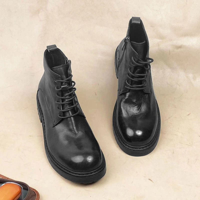 秋冬新品高端水洗马皮男靴复古潮流手工中帮靴大头马丁靴机车靴男