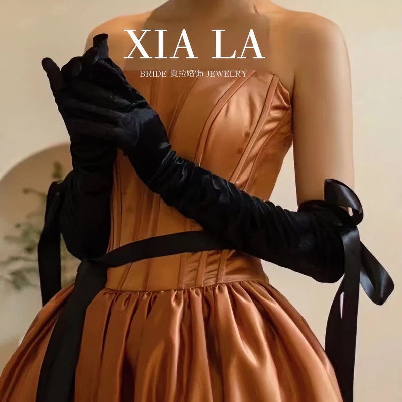黑色丝绒蝴蝶结礼服手套晚宴手套万圣节配饰影楼摄影配饰婚饰时尚