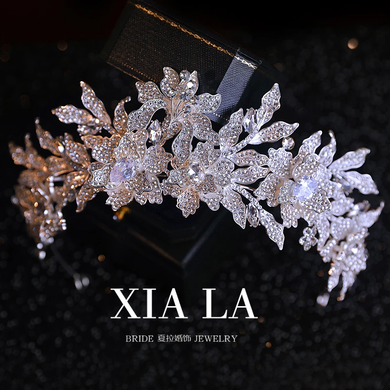 新款气质皇冠结婚头饰新娘大气韩式头冠花朵水钻头冠