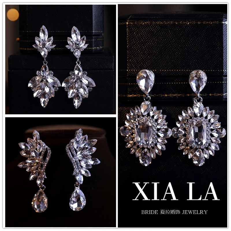 合金铅玻璃耳饰 超闪水钻吊坠耳饰新娘耳环婚纱搭配新娘礼服耳钉