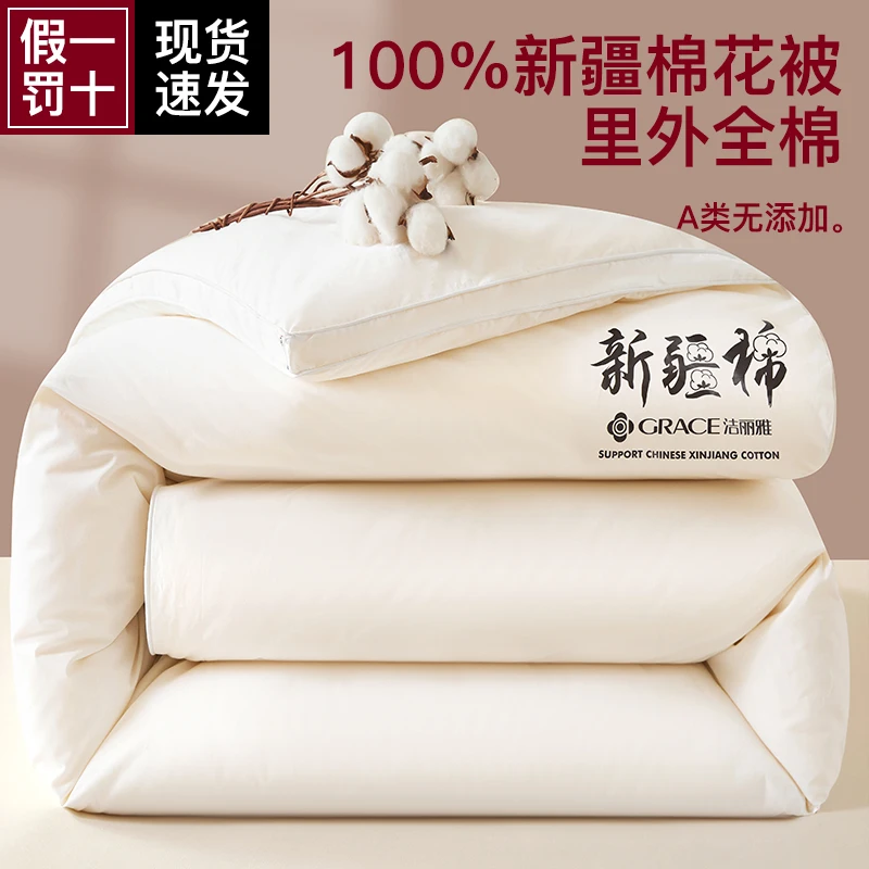 洁丽雅棉花被子冬被棉被全棉冬季加厚保暖纯棉被芯单人春秋被棉絮
