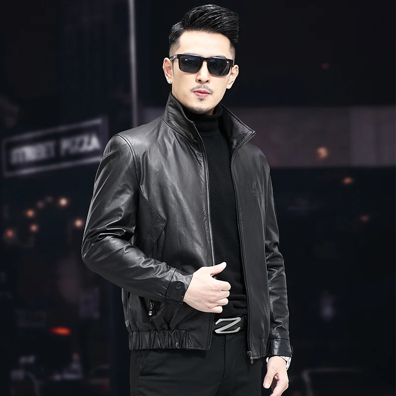 海宁真皮皮衣男士短款2025新款纯牛皮立领春秋季休闲夹克机车外套