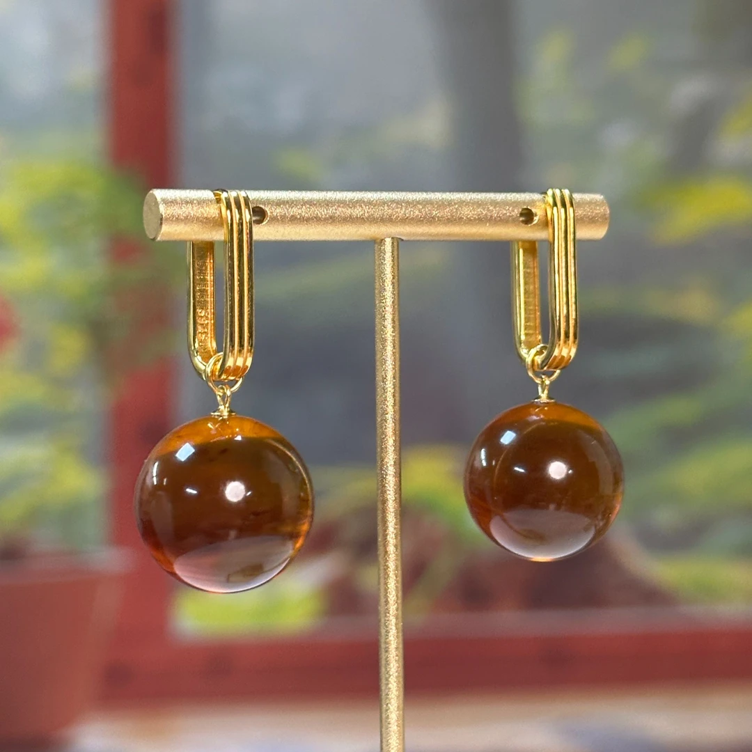 洋羊珠宝-20+缅甸精品紫罗兰灵草珀耳扣耳环时尚简约气质精致百搭