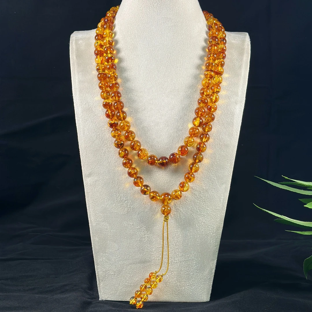 洋羊珠宝 12+俄罗斯花珀108 圆珠设计款时尚民族风百搭长链精美