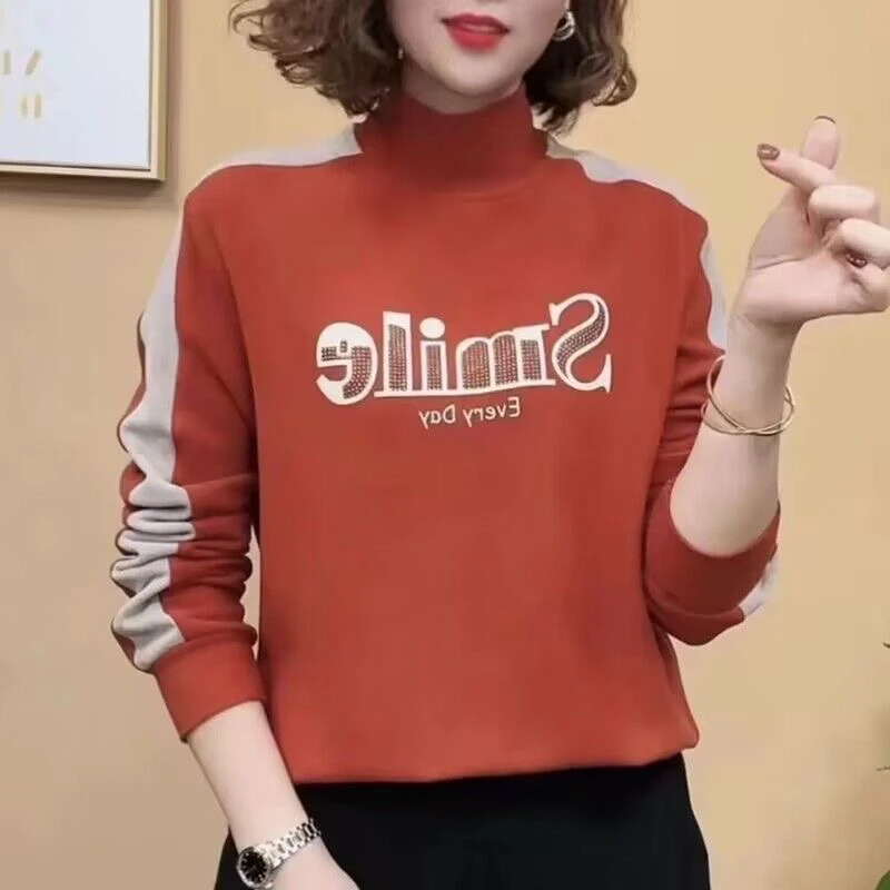 高档女装冬季新款双面绒时尚百搭半高领长袖打底衫女加绒保暖上衣