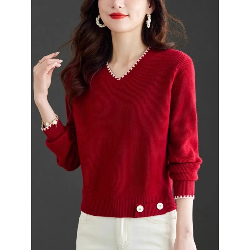 小个子v领短款女小个子2025年新款针织衫外套洋气打底外搭针织衫