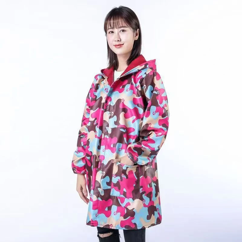 劳保迷彩工作服加绒加厚罩衣厨房围裙男保暖耐磨中长款冬季连帽女