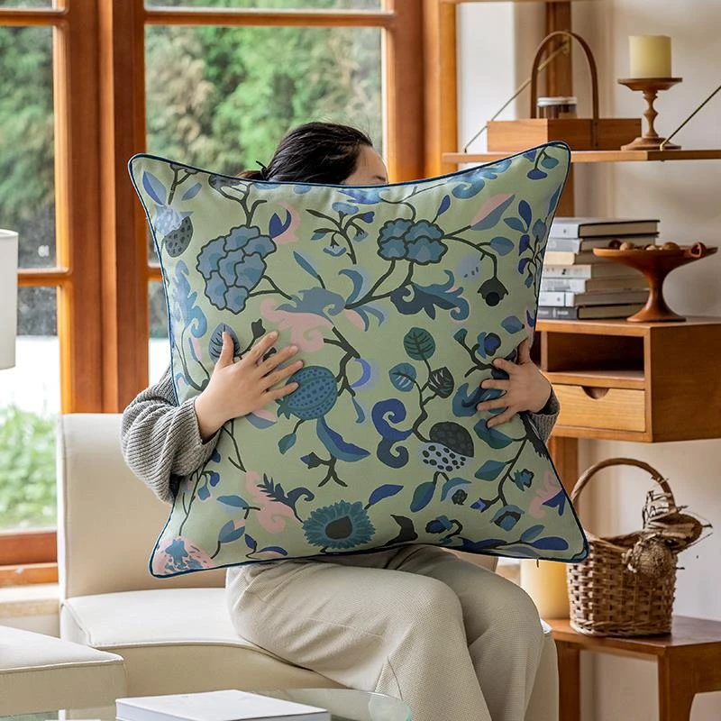 日本美式方形抱枕办公室午睡枕高级感印花大尺寸抱枕套45×45靠垫