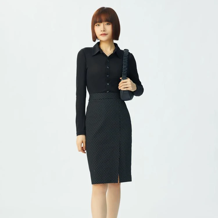 哥弟打底衬衫长袖衬衣翻领修身气质弹力显瘦女1300782