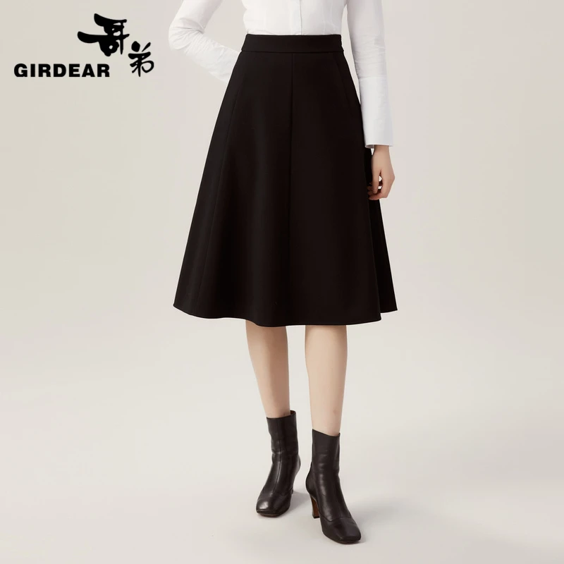 GIRDEAR/哥弟半身裙高腰A字伞裙长裙法式优雅气质显瘦1200336