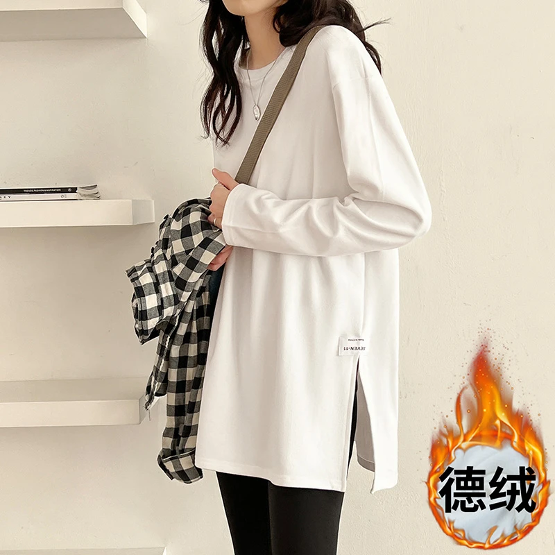 白色打底衫女叠穿内搭大白T恤女秋冬2025中长款遮臀显瘦保暖上衣