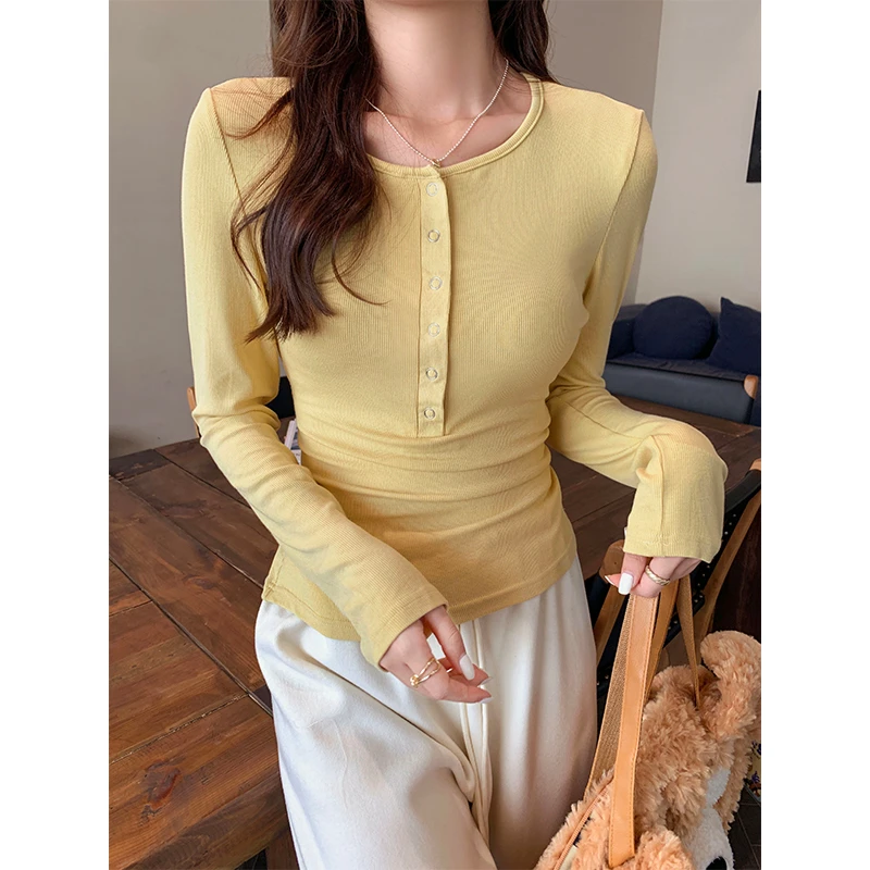 纯欲半开领欧美长袖T恤秋冬显瘦内搭打底衫百搭精致上衣品质女装