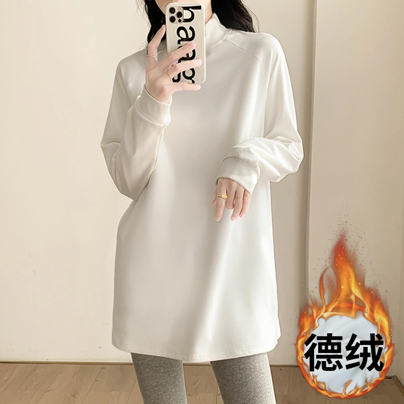 半高领德绒打底衫女款秋冬内搭长袖T恤宽松遮臀显瘦欧货个性上衣