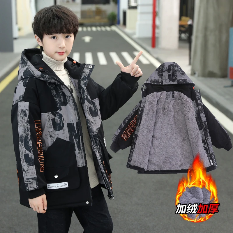 【品牌】男童中大童深秋冬季韩版加绒加厚字母风衣外套棉服厚派克服