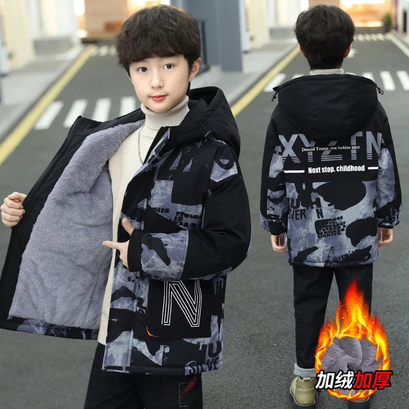 【品牌】男童中大童深秋冬季中大童XN加绒加厚派克服棉服男孩潮冬款