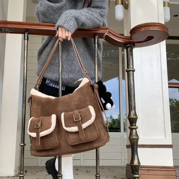 肥肥自制2024秋冬新款皮毛大包日常百搭托特包休闲单肩手提包6612
