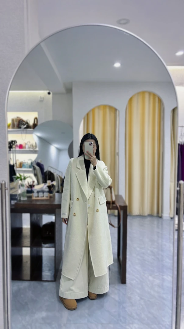 【LILI专属】海盐玫瑰高级感韩版中长款加厚百搭双面大衣2566