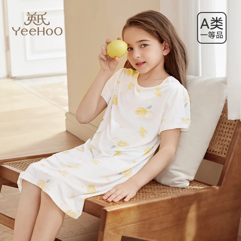 英氏莫代尔儿童睡裙小女孩夏季轻薄舒适公主裙女童洋气连衣裙Q20