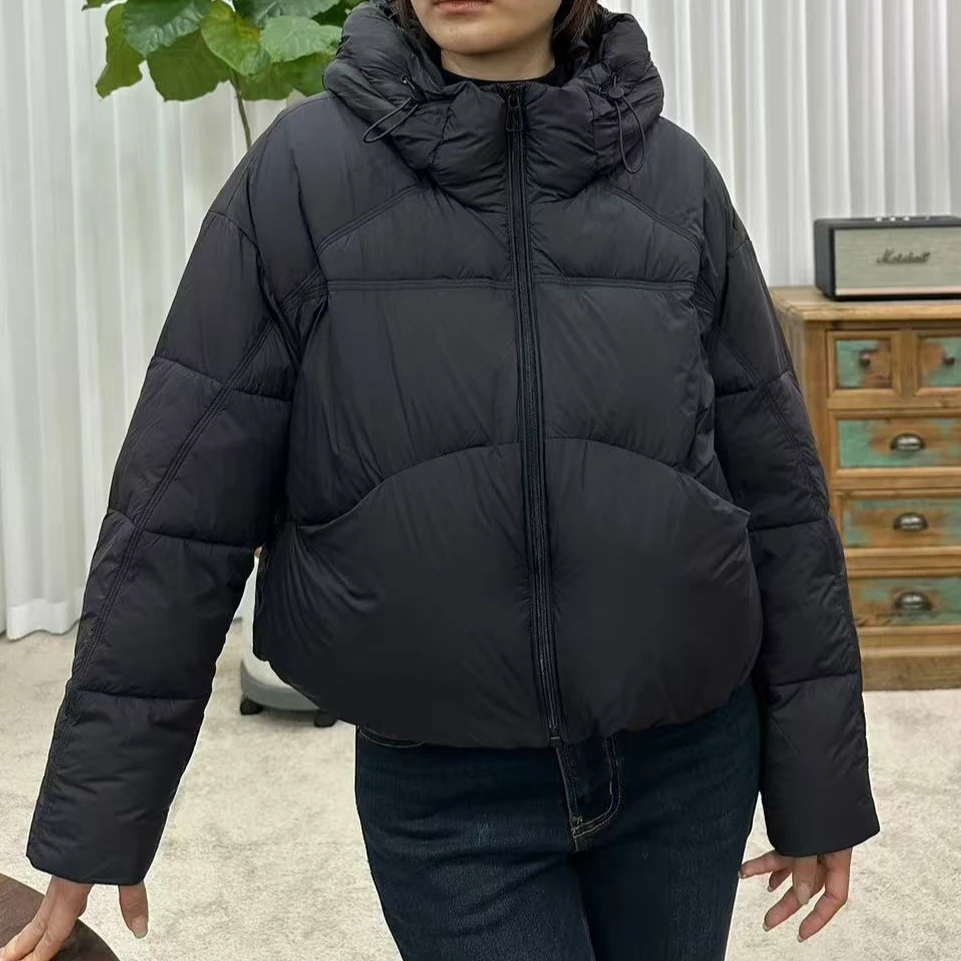 HALUNGLE/海伦格丽  YR052 时尚休闲冬季抽绳连帽羽绒服外套 卡卡