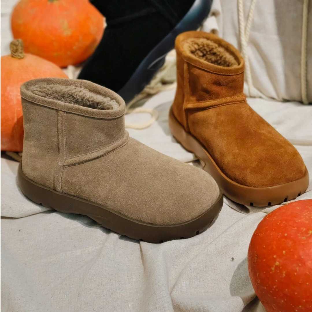 KAKA NUOYA  1955  时尚休闲牛猄/羊卷毛雪地靴