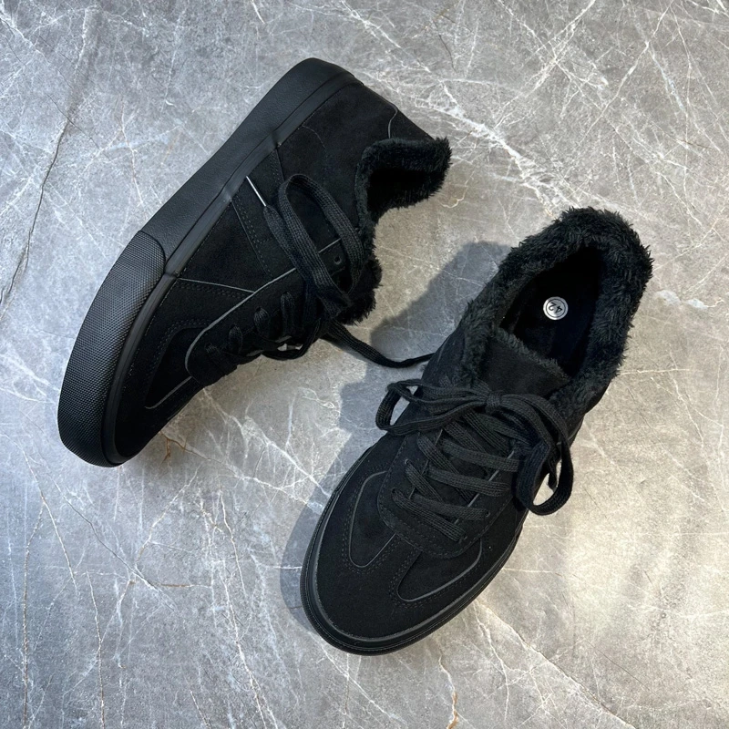 冬季新款加绒保暖男士黑色休闲运动板鞋子潮款时尚百搭潮流棉鞋男