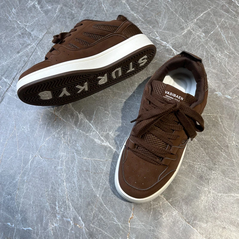男士低帮复古棕色百搭休闲面包鞋潮款男生ins厚底潮流运动板鞋男