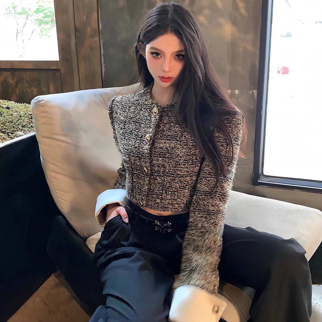 Vera Seriase设计师 25年新款小香风咖格长袖短外套1I3B1WT144