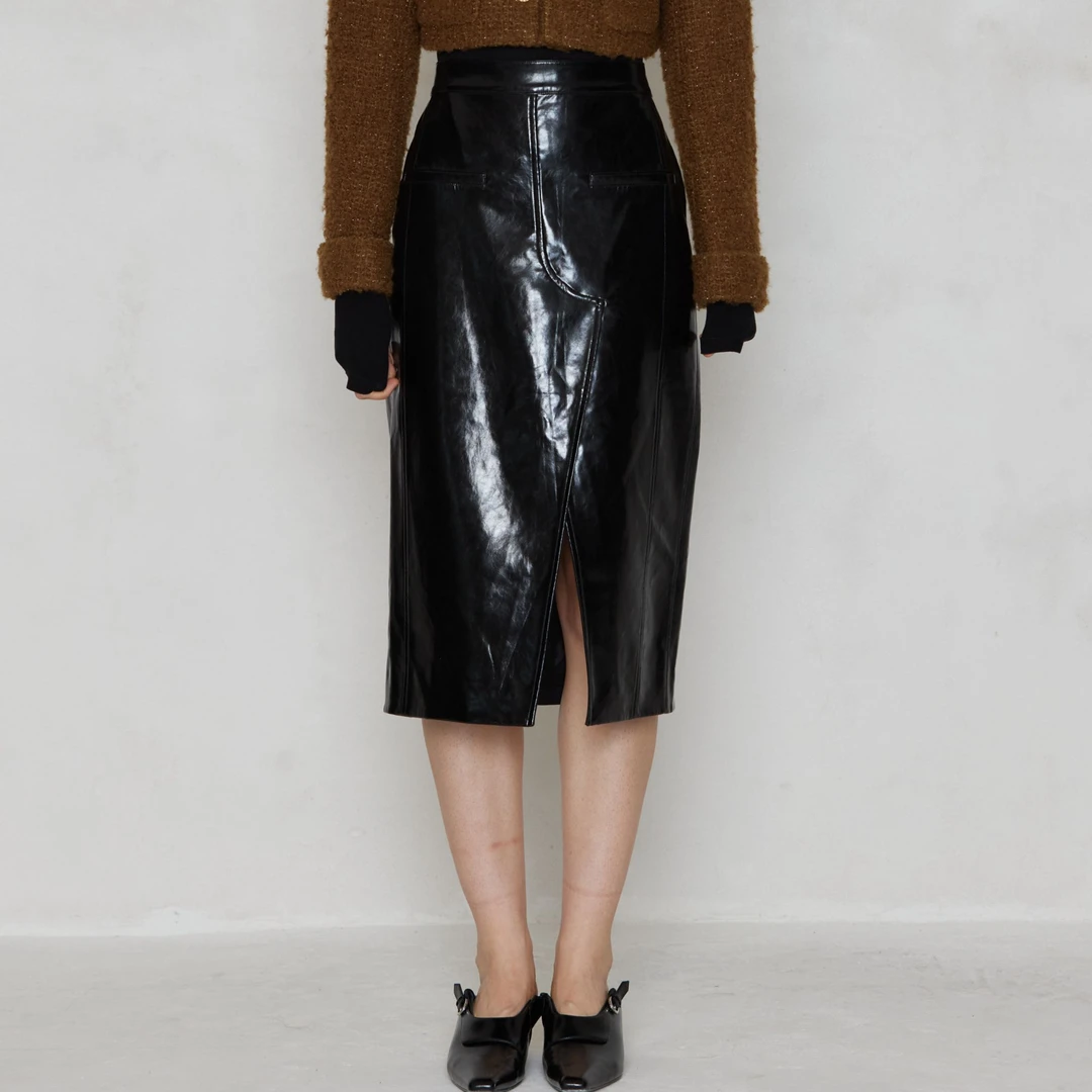 Vera Seriase设计师品牌 新款时尚黑色开衩短半裙1H4B1QZ747