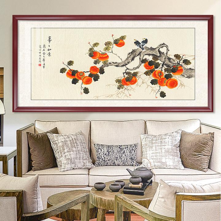 事事如意柿子画新中式客厅装饰画沙发背景墙挂画大气书房餐厅国画