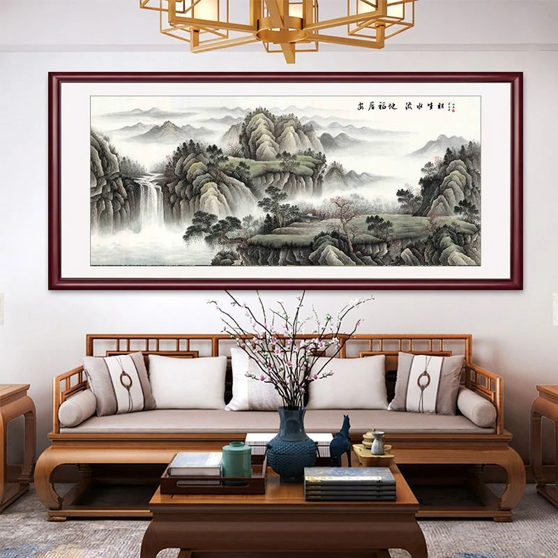 山水画客厅靠山办公室挂画国画卧室床头装饰画中式沙发背景墙壁画