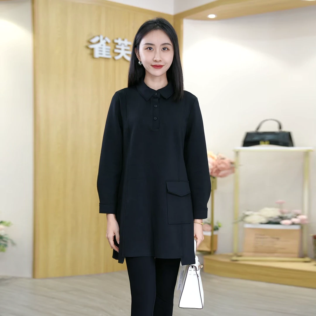 时尚气质简约宽松遮肉显瘦上衣2025女新款翻领不规则中长款百搭款