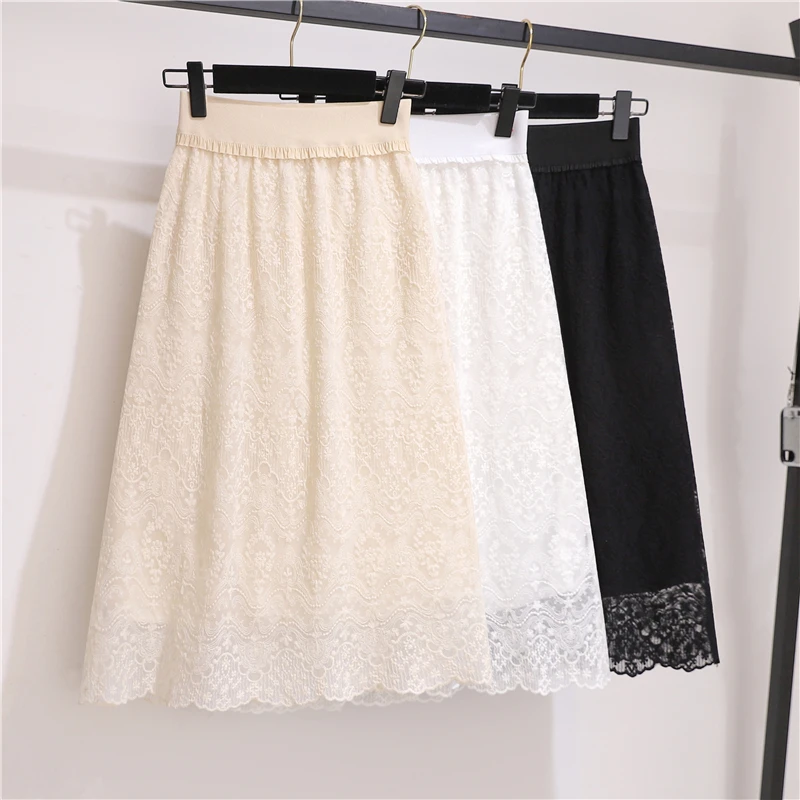 黑/白/杏色网纱蕾丝半身裙子女春夏a字150小个子修身显瘦2023新款