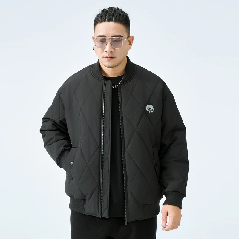半墨大码男棉服冬季新款复古菱形格棉衣外套男士宽松短款胖子6878