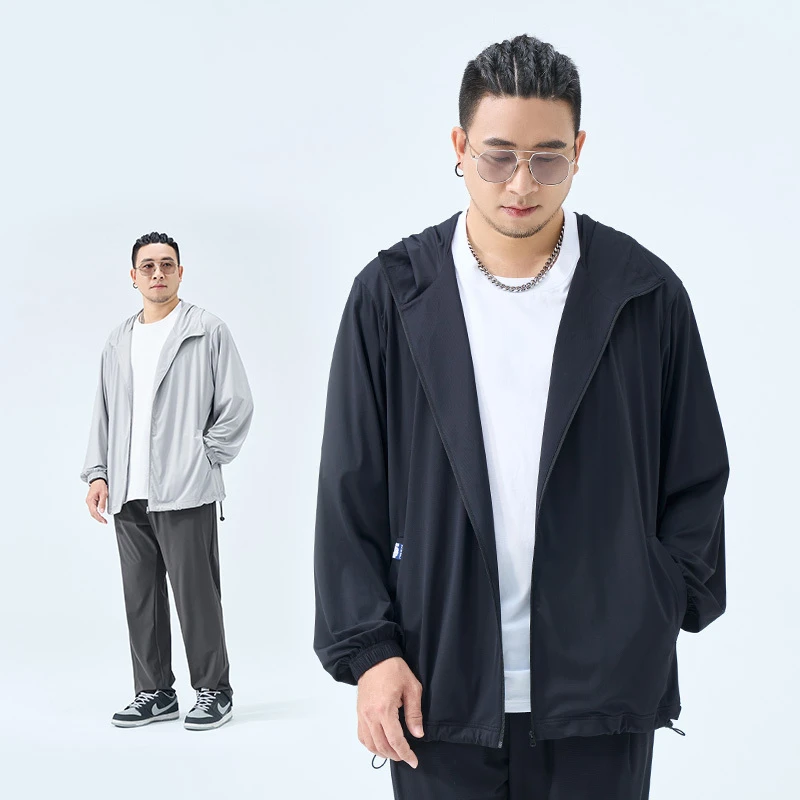 半墨大码男连帽防晒衣胖哥加肥加大上衣冰丝凉感遮阳防晒服男1879