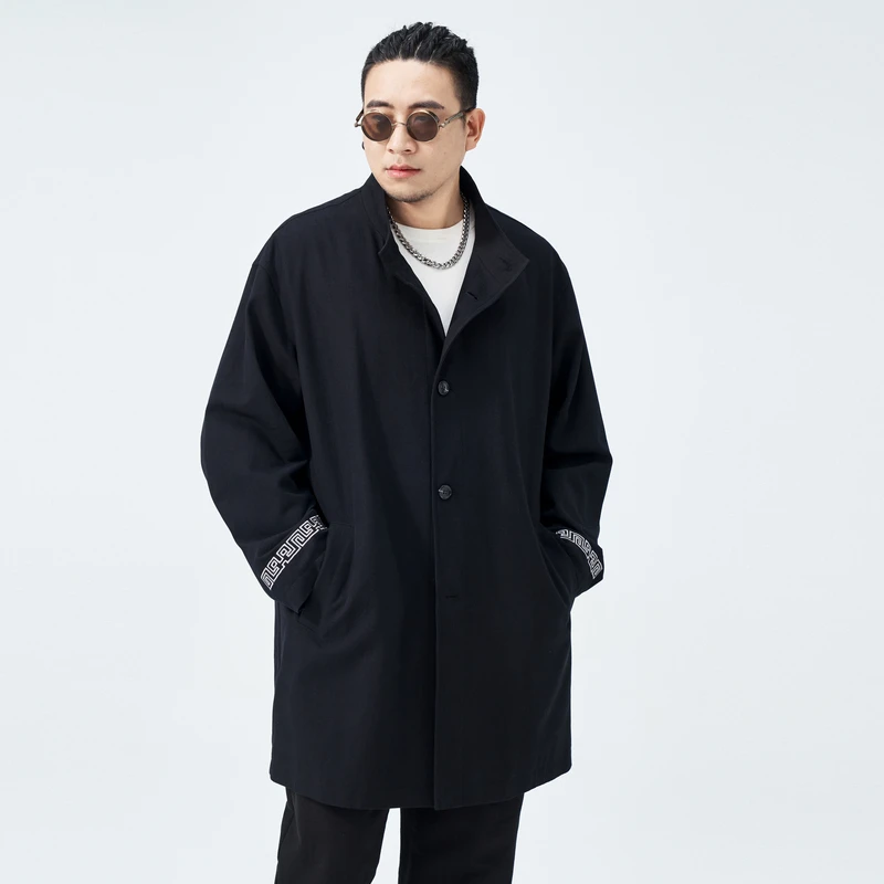 半墨大码男装中长款风衣男2023新款秋季中国风刺绣外套MFYQ236851