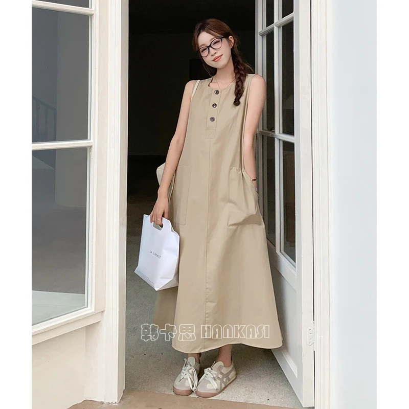 工装无袖背心连衣裙女2025新款夏季轻奢高级感小个子显高裙子女装