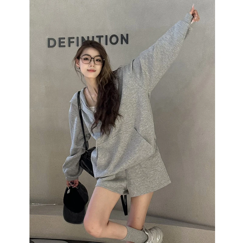 2025春秋新款卫衣短裤休闲时尚运动套装早春穿搭一整套女装两件套