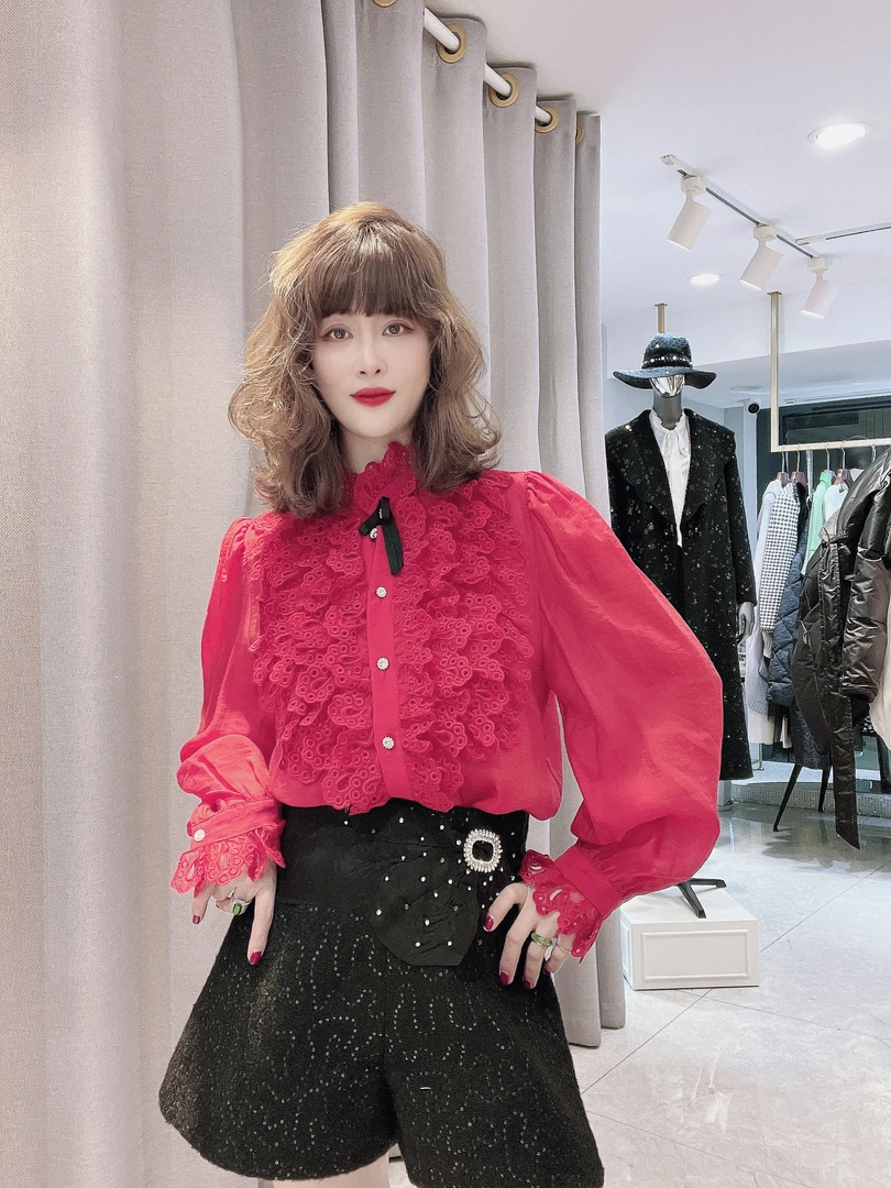 2023新款重工衬衫，女人味，蕾丝款，百搭两色上衣