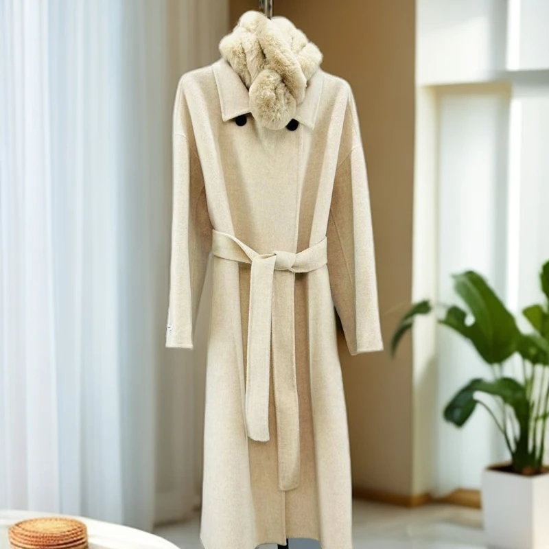 苏呢坊2731时尚气质韩版宽松双面羊毛百搭中长款毛呢外套