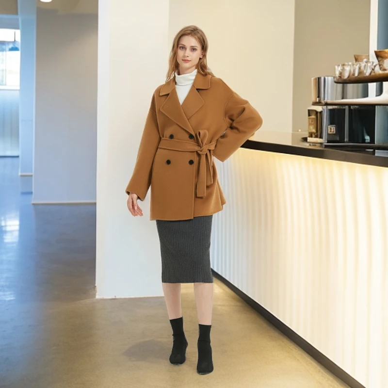 【苏呢坊】【韩版风衣双面绵羊毛】2312秋冬宽松风衣双排扣女中款