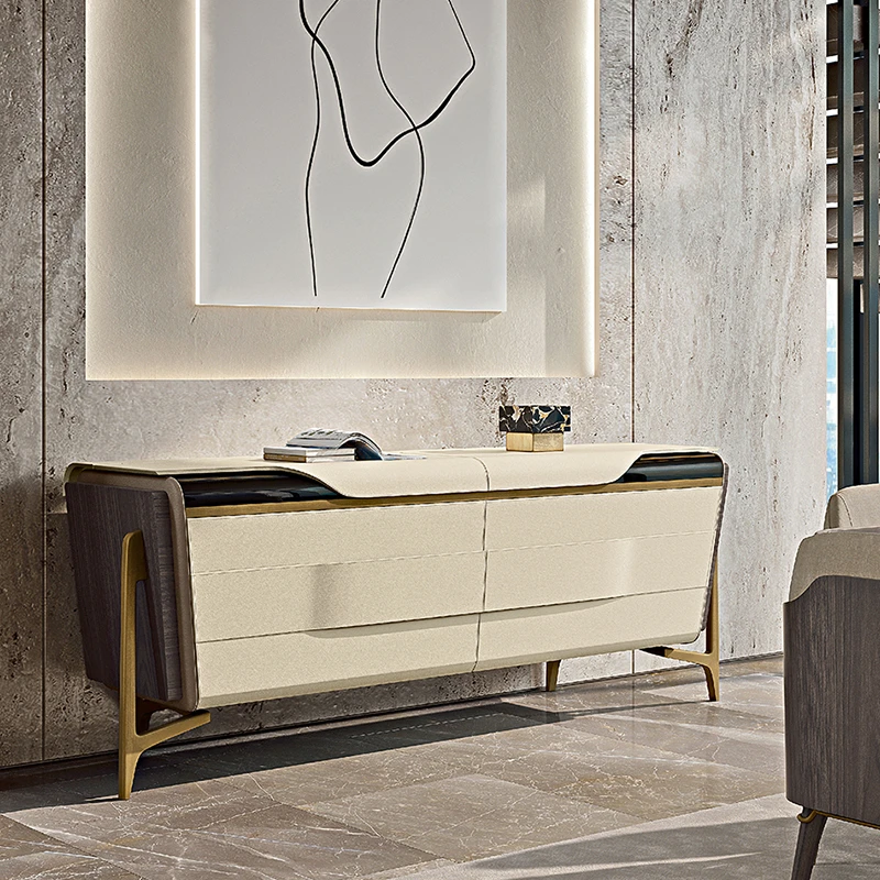 现代简约架餐边柜高柜一体靠墙不锈钢柜设计师高端意式轻奢储物柜