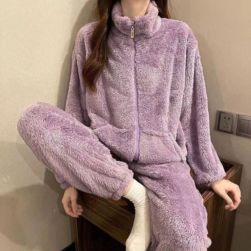 【粉丝专享】2023时尚冬家居服套装加厚保暖睡衣加绒天鹅绒女拉链款