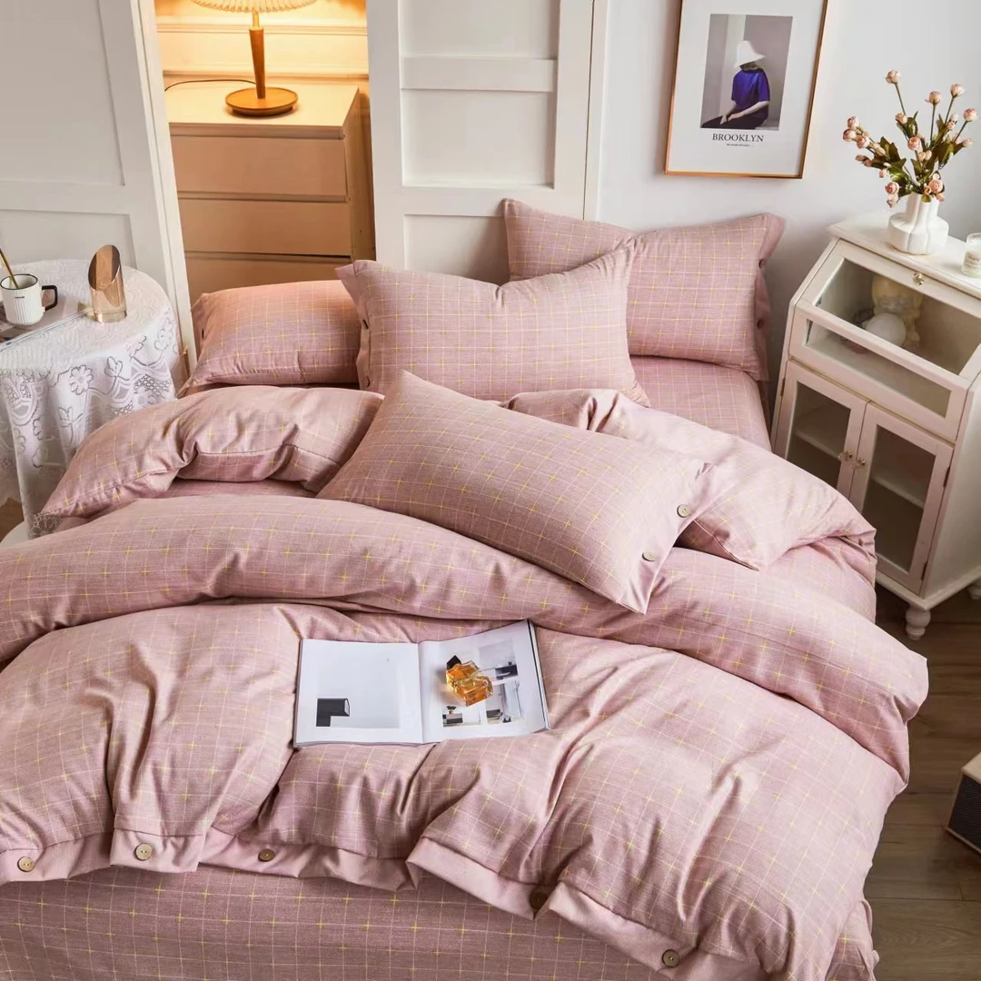 色织双层纱纽扣款亲肤超柔轻奢四件套-贝利-豆沙