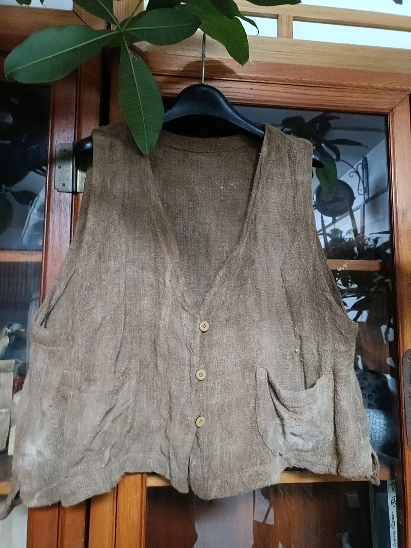 植物染色老料柞蚕丝马甲（柿染，古法老茶染，衣长55；胸围120）