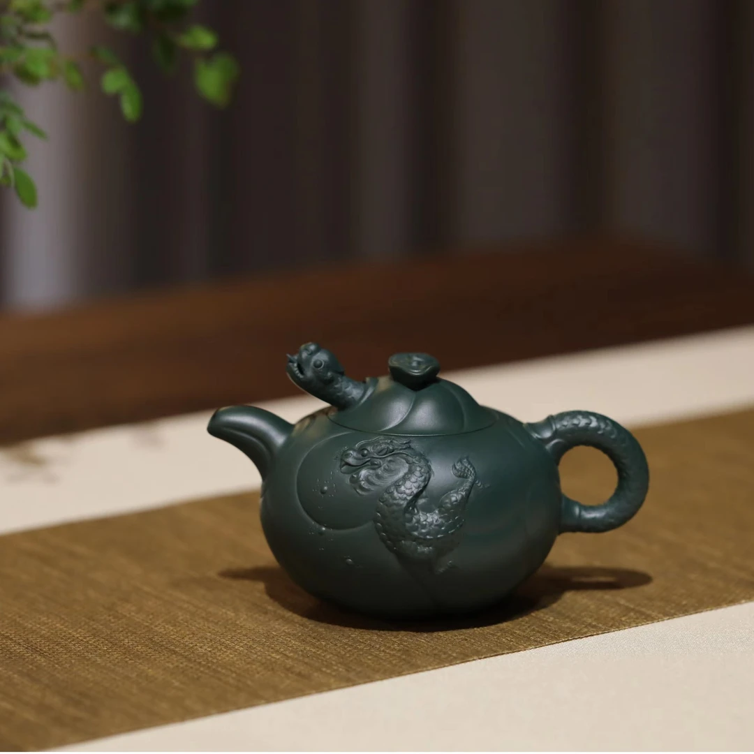 王克克民国绿泥鱼化龙200cc全手工纯手工宜兴手工茶壶紫砂壶茶壶