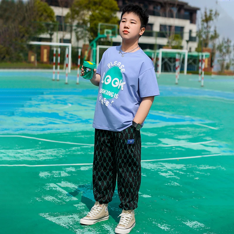 胖男童短袖t恤2023夏季潮牌新款加肥加大青少年夏装上衣E2TX4839