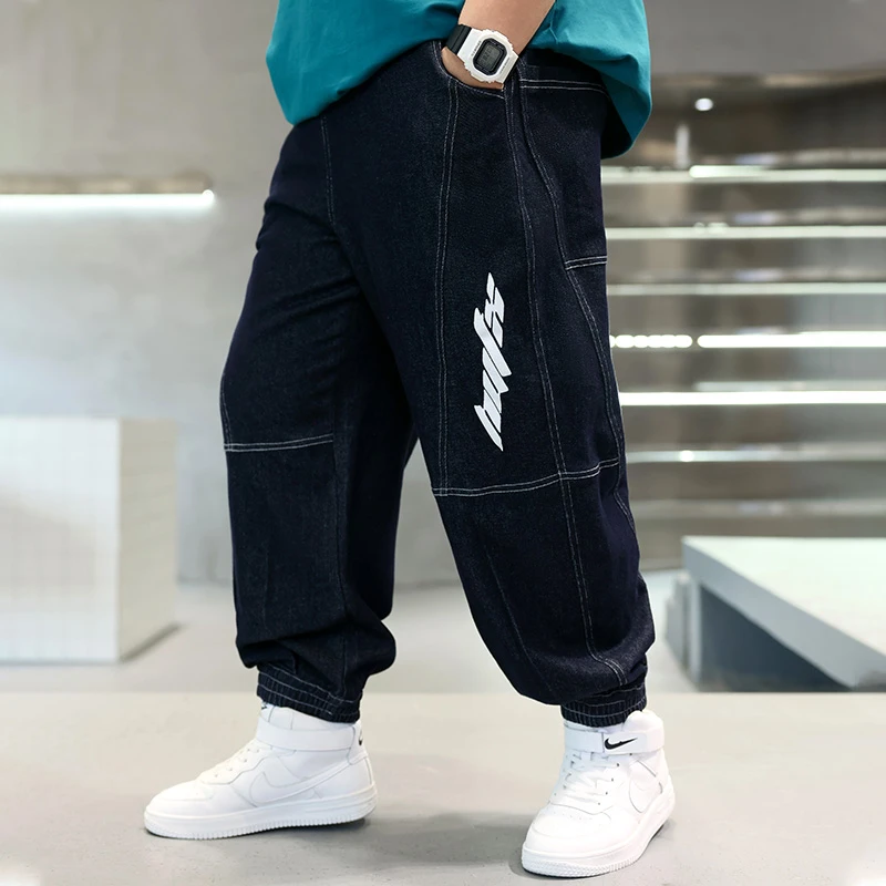 胖男孩大码宽松牛仔长裤洋气春中大童加肥加大休闲弹力裤E3KZ1668
