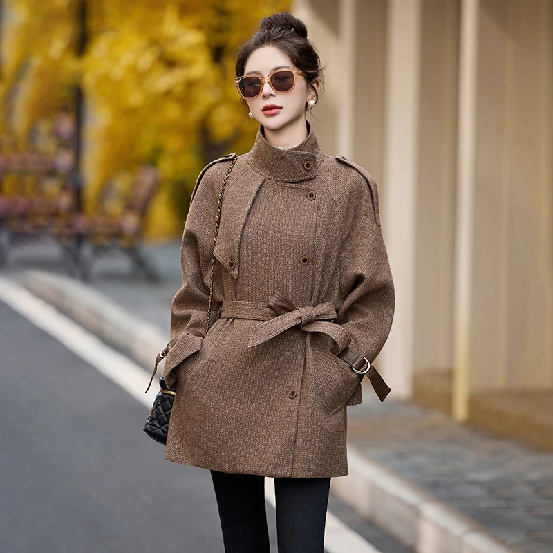 高级感立领宽松显瘦中长款风衣外套女2025秋季新款时尚呢子大衣潮