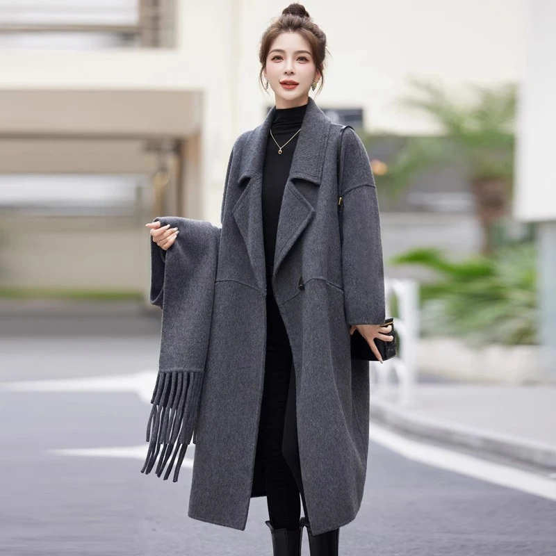 双面羊毛大衣女中长款2025春秋新款气质赫本风小香风时尚毛呢外套