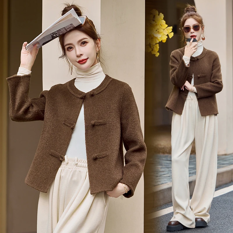 秋冬新款新中式国风双面羊毛大衣女短款气质小个子呢子高级感外套